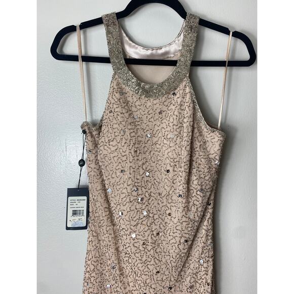 NWT ADRIANNA PAPELL DRESS GOWN TAUPE PINK SEQUIN BEADED WEDDING FORMAL EVENING - Picture 6 of 15